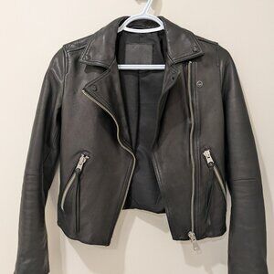 All Saints Dalby Slim Fit Leather Biker Jacket in Black